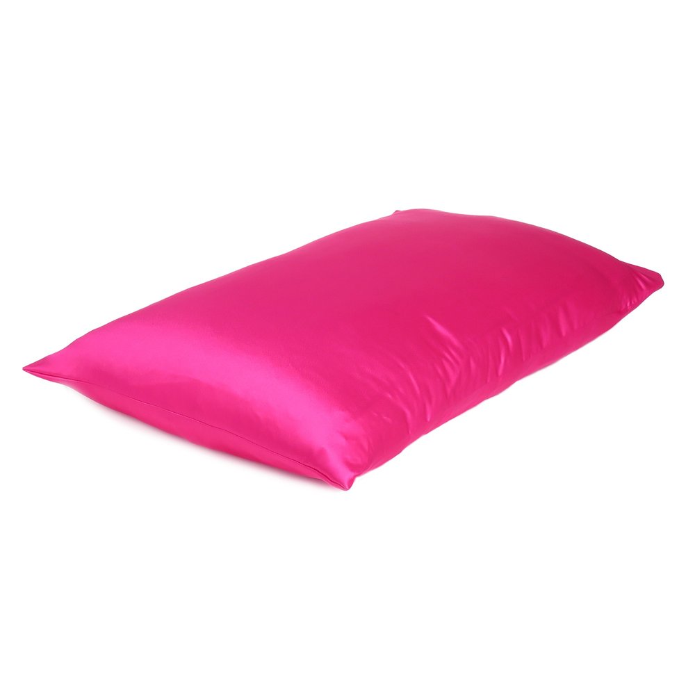 Two Piece Fuchsia Satin And Satin Pillowcases Envelope on a white background