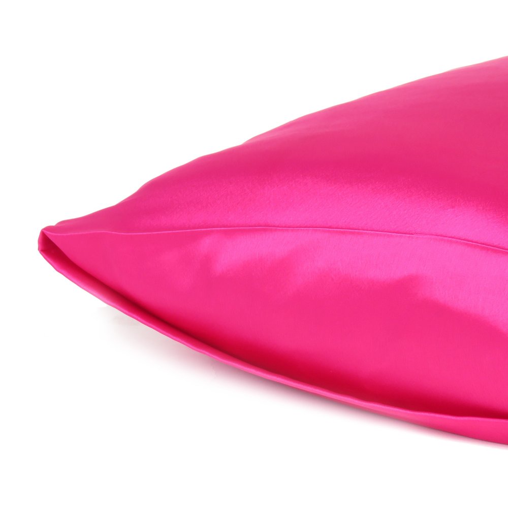 Two Piece Fuchsia Satin And Satin Pillowcases Envelope on a white background