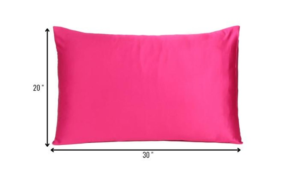 Two Piece Fuchsia Satin And Satin Pillowcases Envelope on a white background