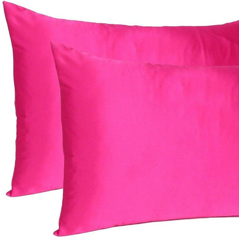 Two Piece Fuchsia Satin And Satin Pillowcases Envelope on a white background