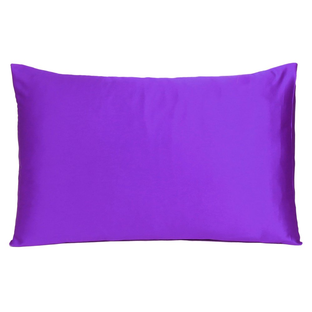 Set of Two Bright Purple Dreamy Silky Satin Queen Pillowcases on a white background