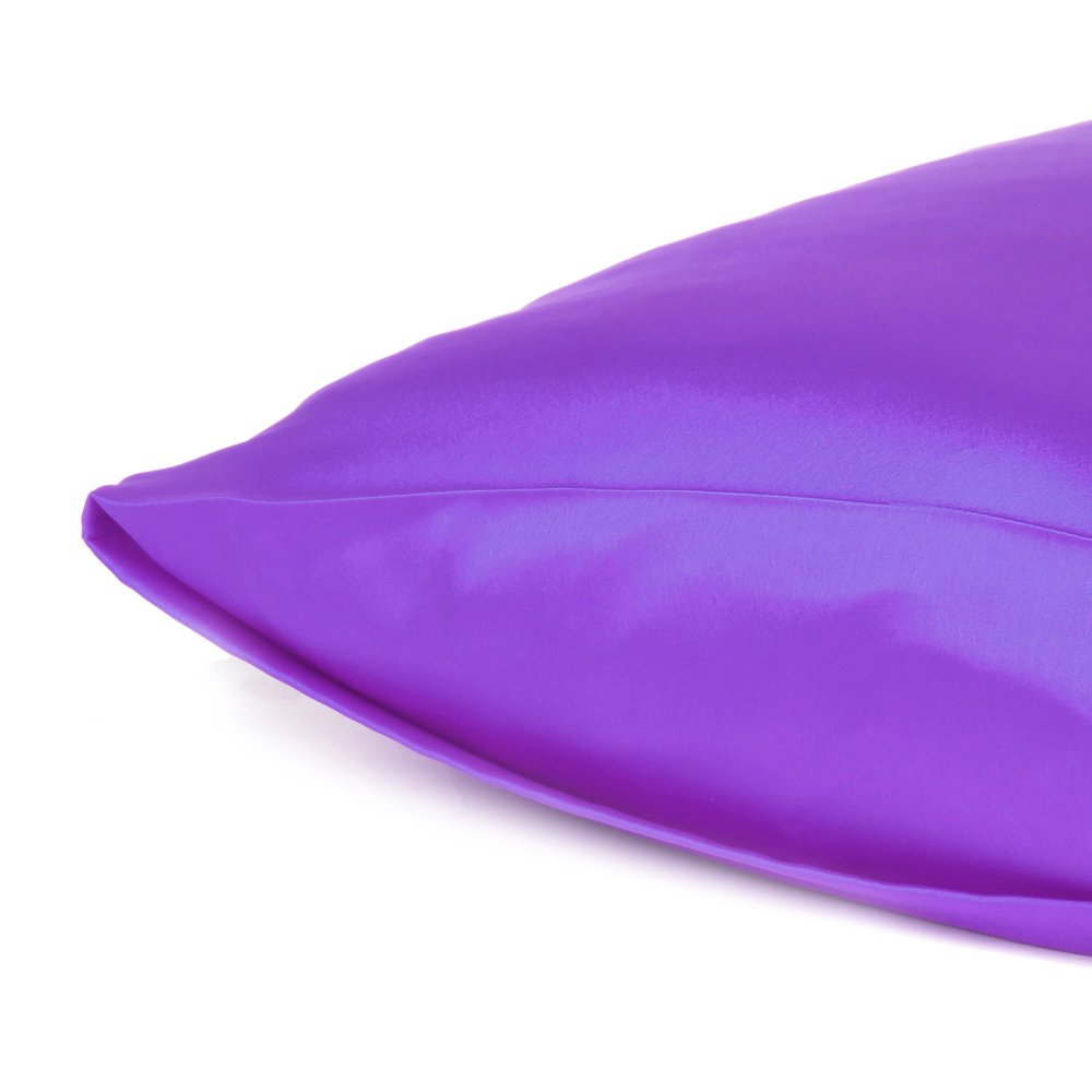 Set of Two Bright Purple Dreamy Silky Satin Queen Pillowcases on a white background