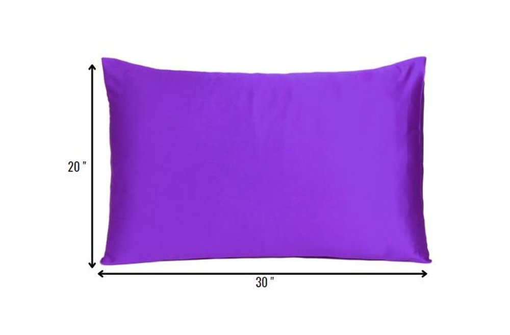 Set of Two Bright Purple Dreamy Silky Satin Queen Pillowcases on a white background
