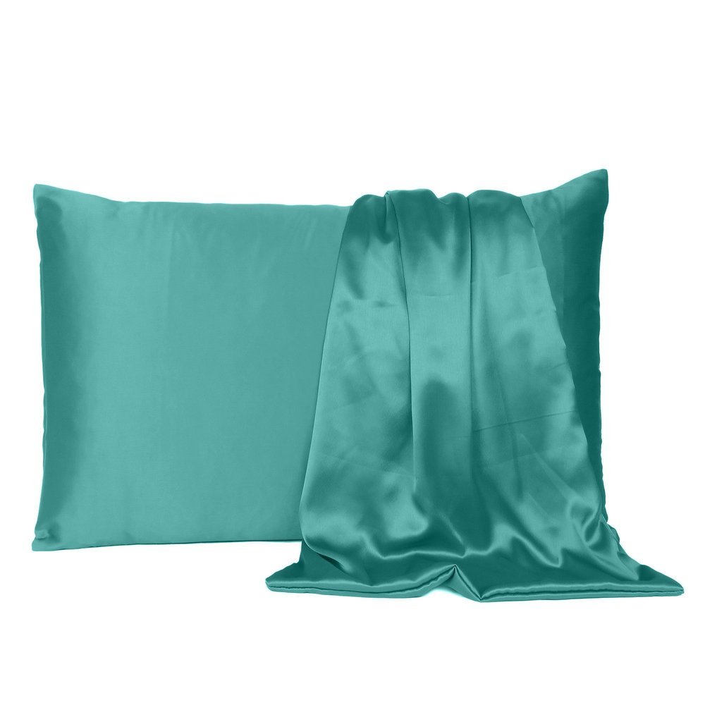 Teal Dreamy Set Of 2 Silky Satin Queen Pillowcases on a white background