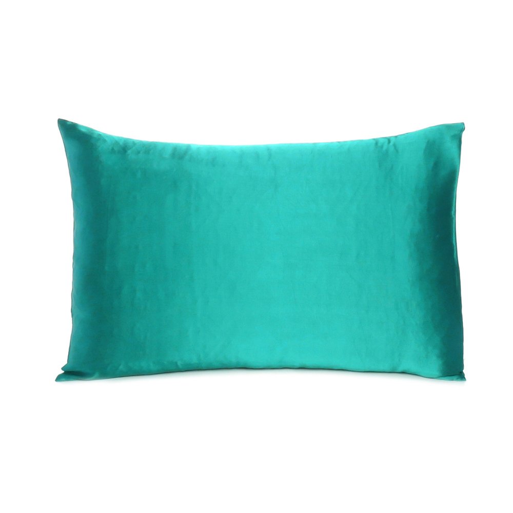 Teal Dreamy Set Of 2 Silky Satin Queen Pillowcases on a white background