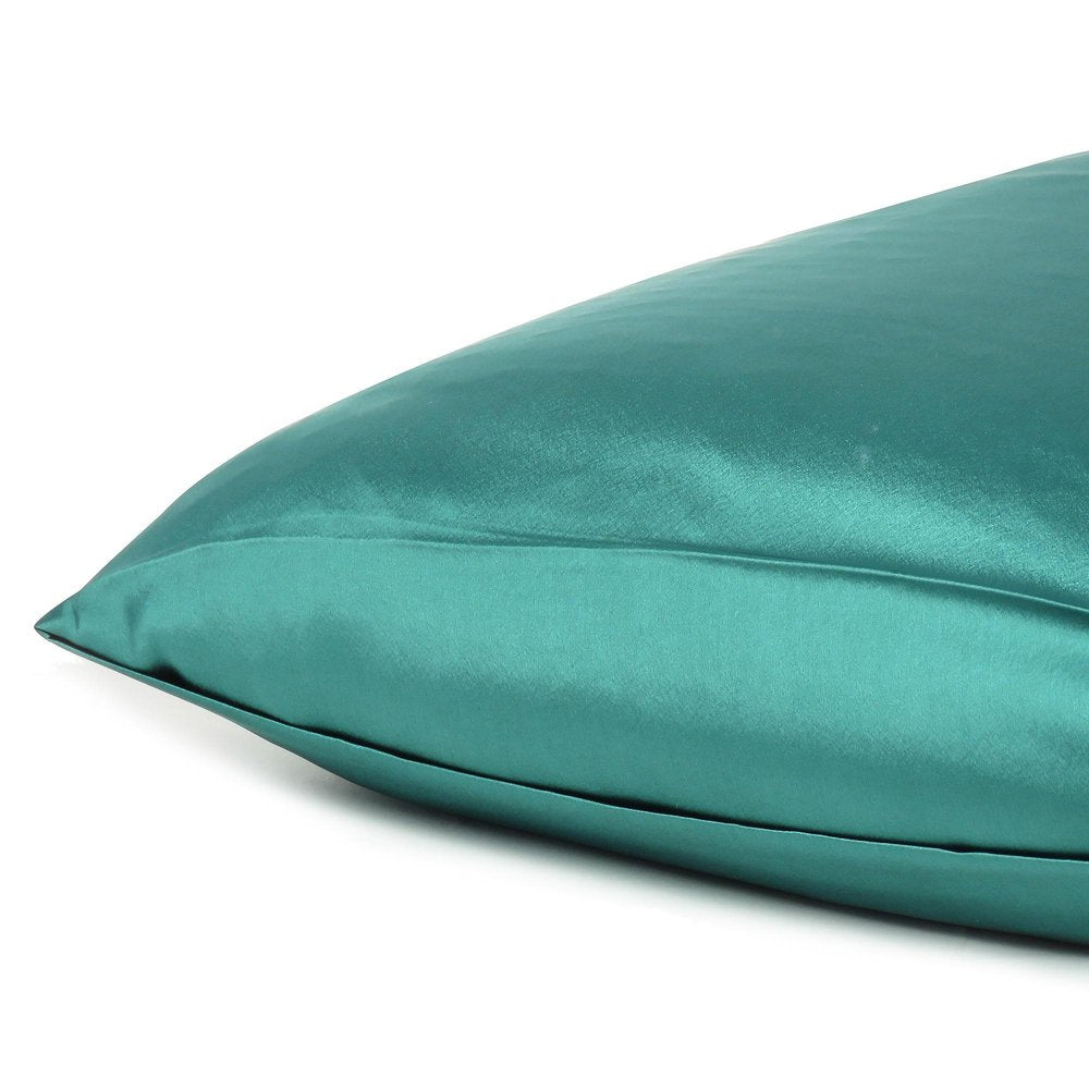Teal Dreamy Set Of 2 Silky Satin Queen Pillowcases on a white background