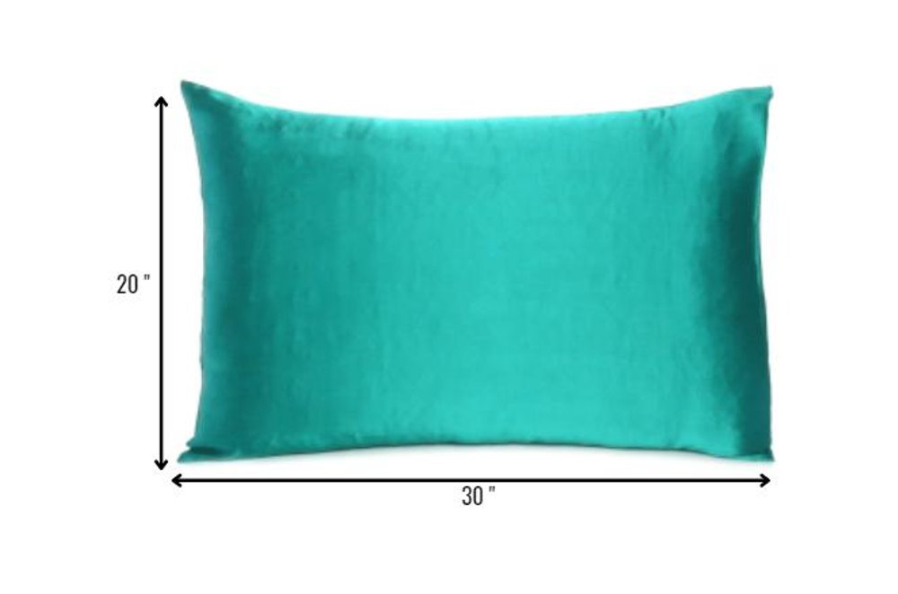 Teal Dreamy Set Of 2 Silky Satin Queen Pillowcases on a white background