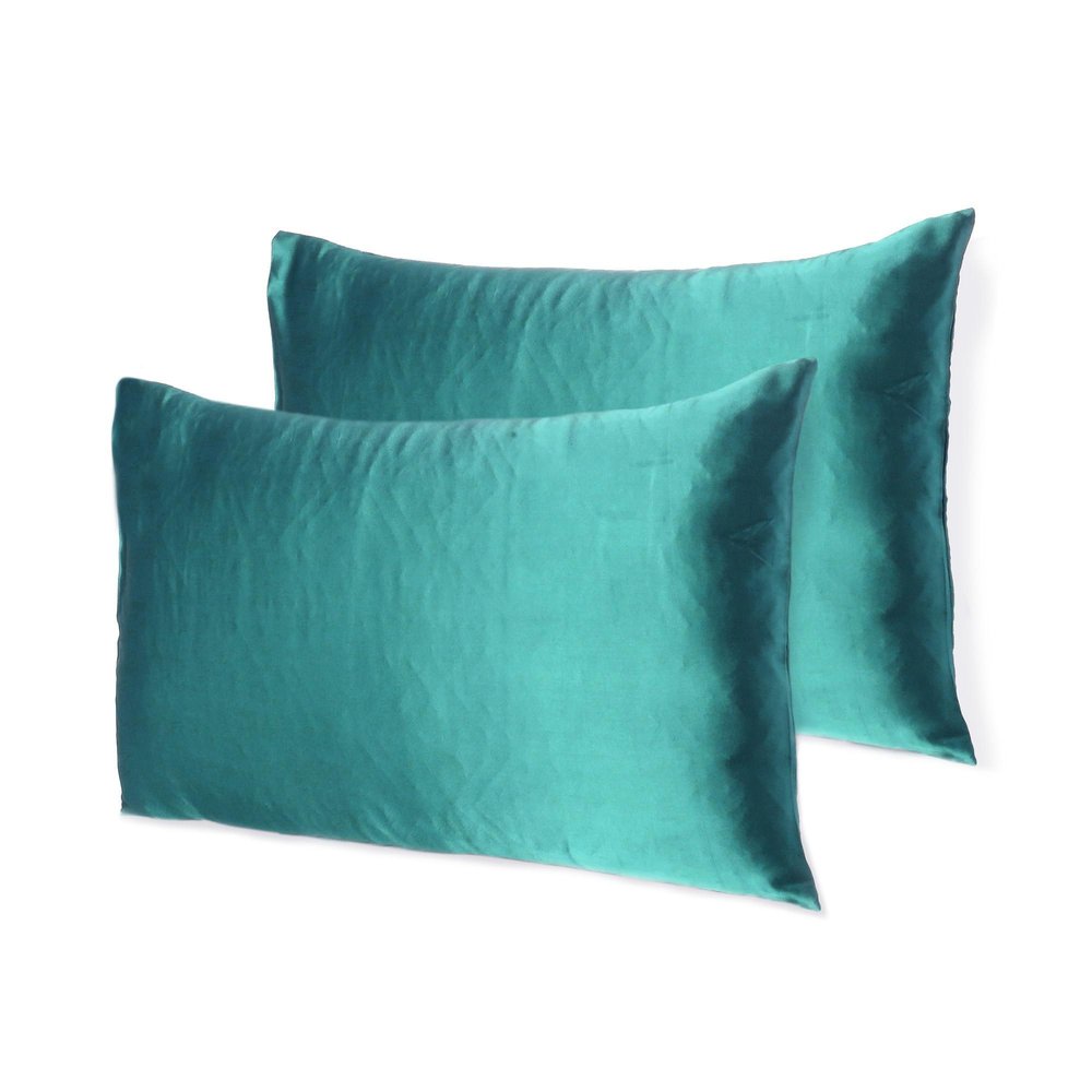 Teal Dreamy Set Of 2 Silky Satin Queen Pillowcases on a white background