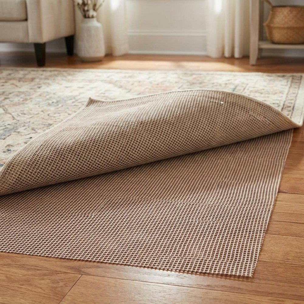 6' X 8' Brown Non Slip Indoor Outdoor Rug Pad shown as a full-frame view of the tan and mahogany surface.