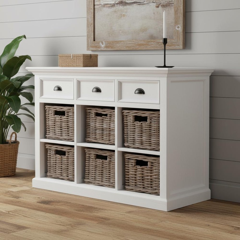 Modern Farmhouse Buffet Server With Basket Set in a home interior