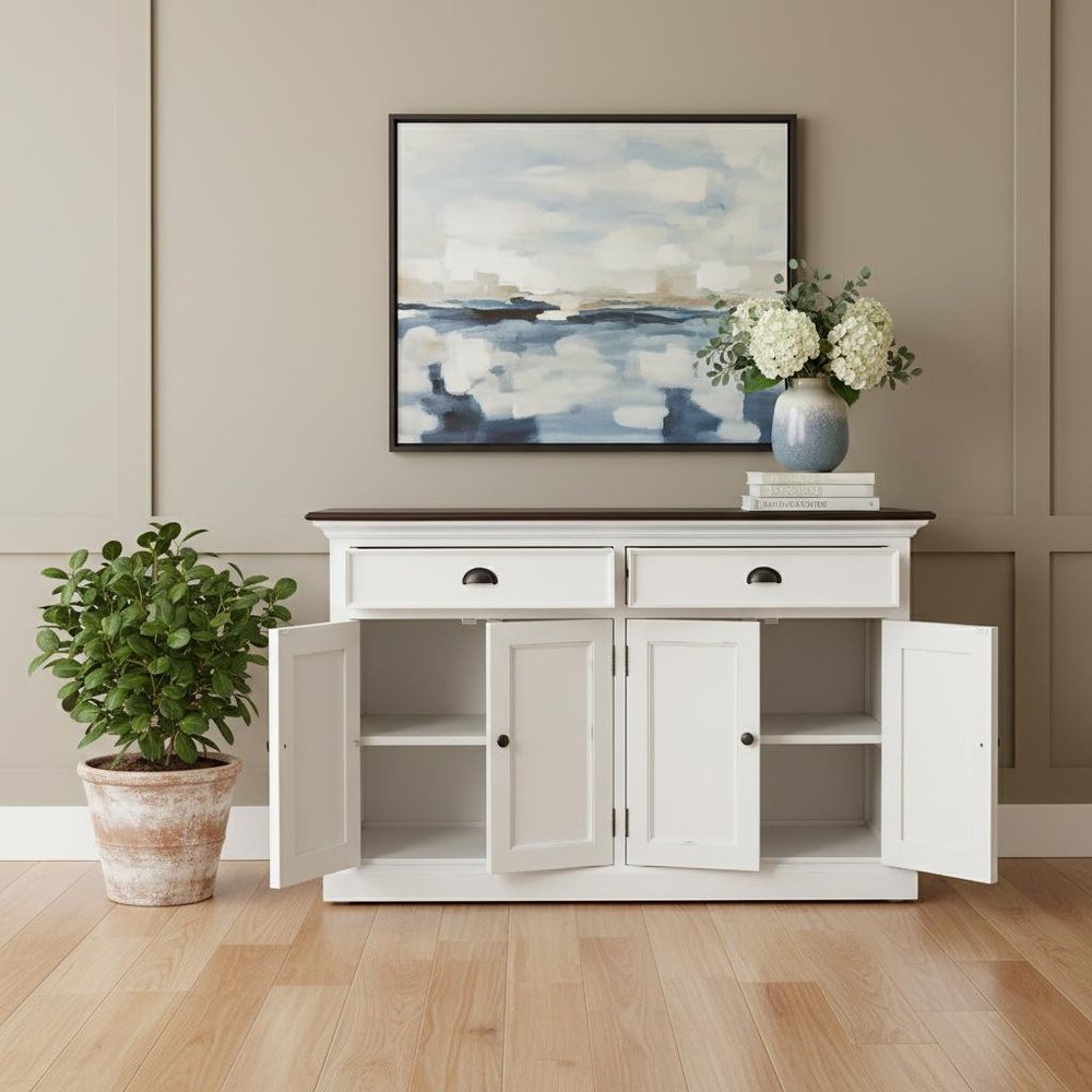 Modern Farmhouse Brown And White Buffet Server in a home interior