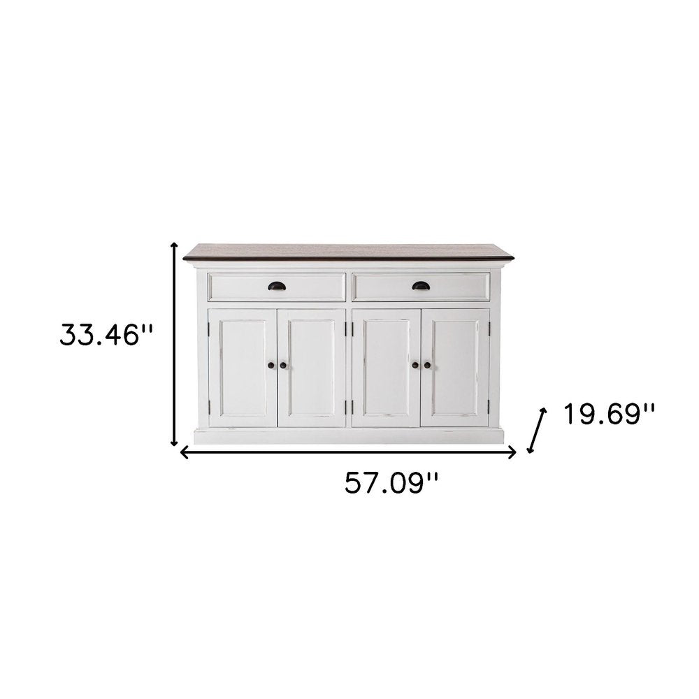 Modern Farmhouse Brown And White Buffet Server on a white background