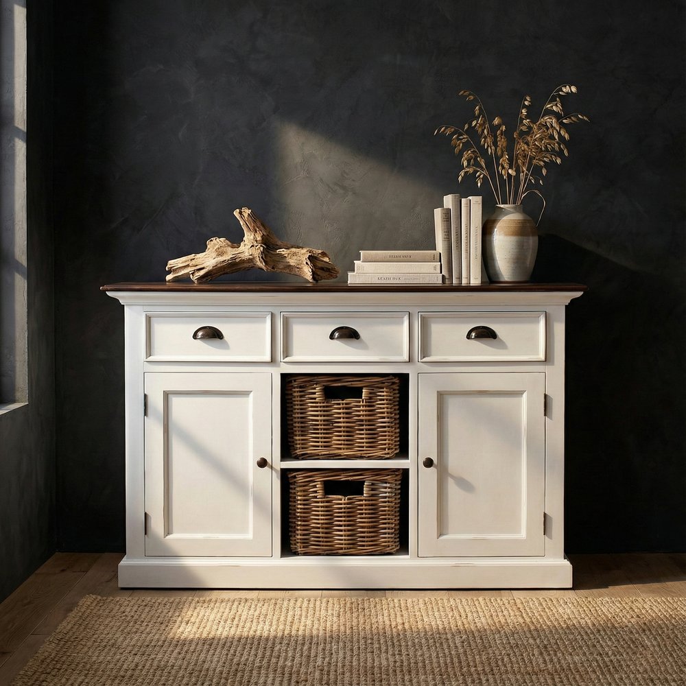 Modern Farmhouse Brown And White Large Accent Cabinet