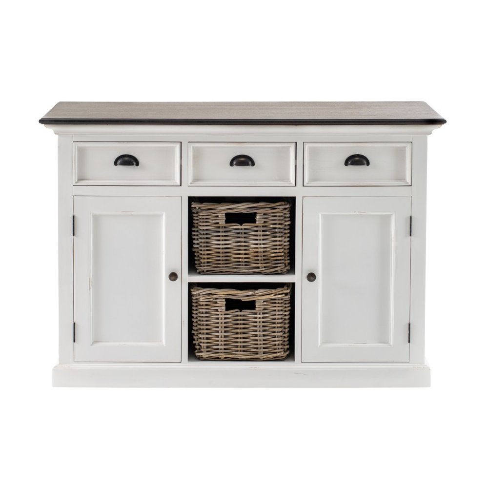 Modern Farmhouse Brown And White Large Accent Cabinet on a white background