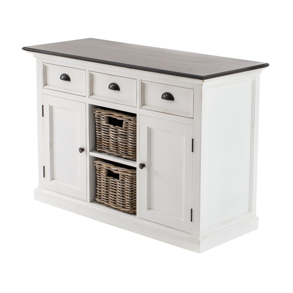 Modern Farmhouse Brown And White Large Accent Cabinet on a white background