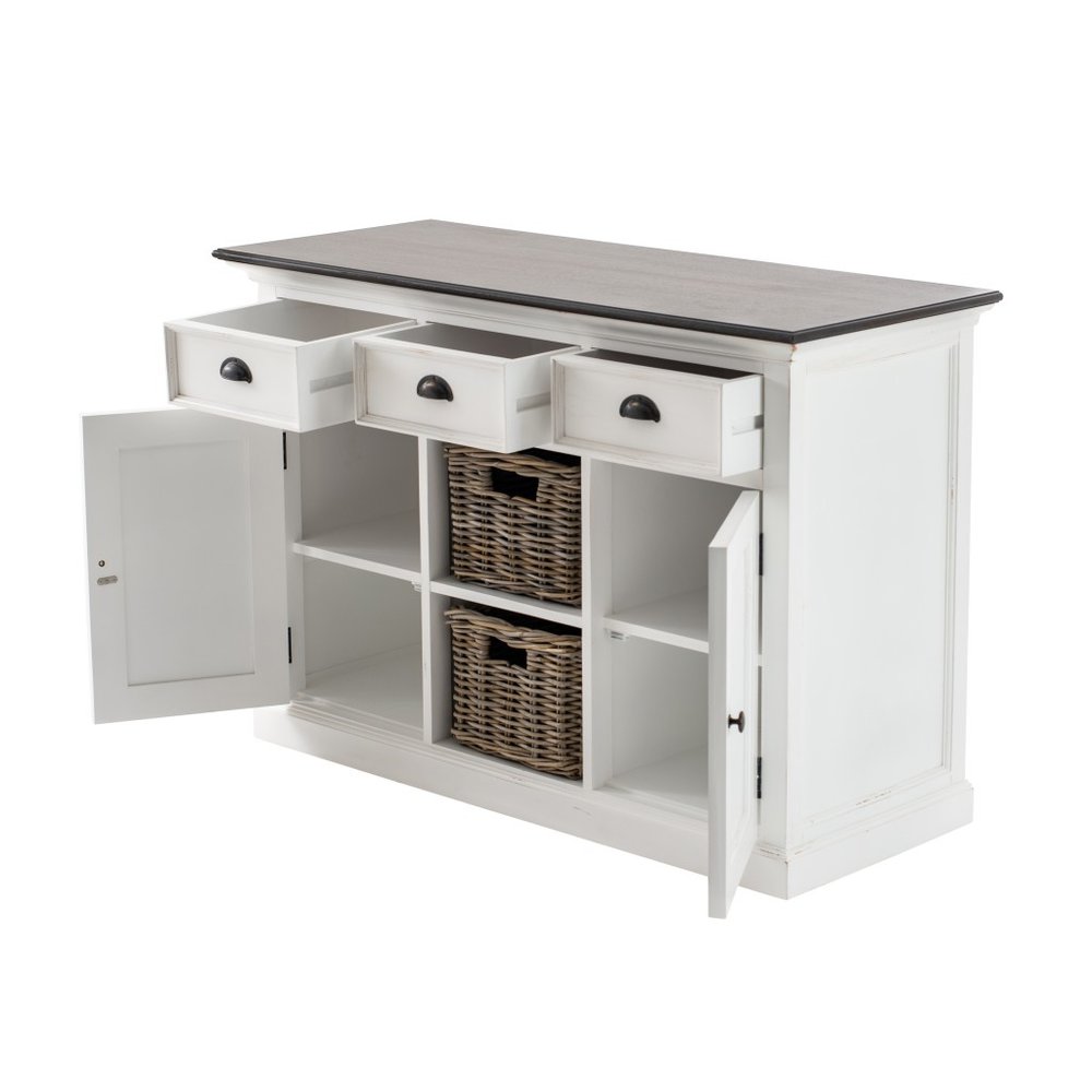 Modern Farmhouse Brown And White Large Accent Cabinet on a white background