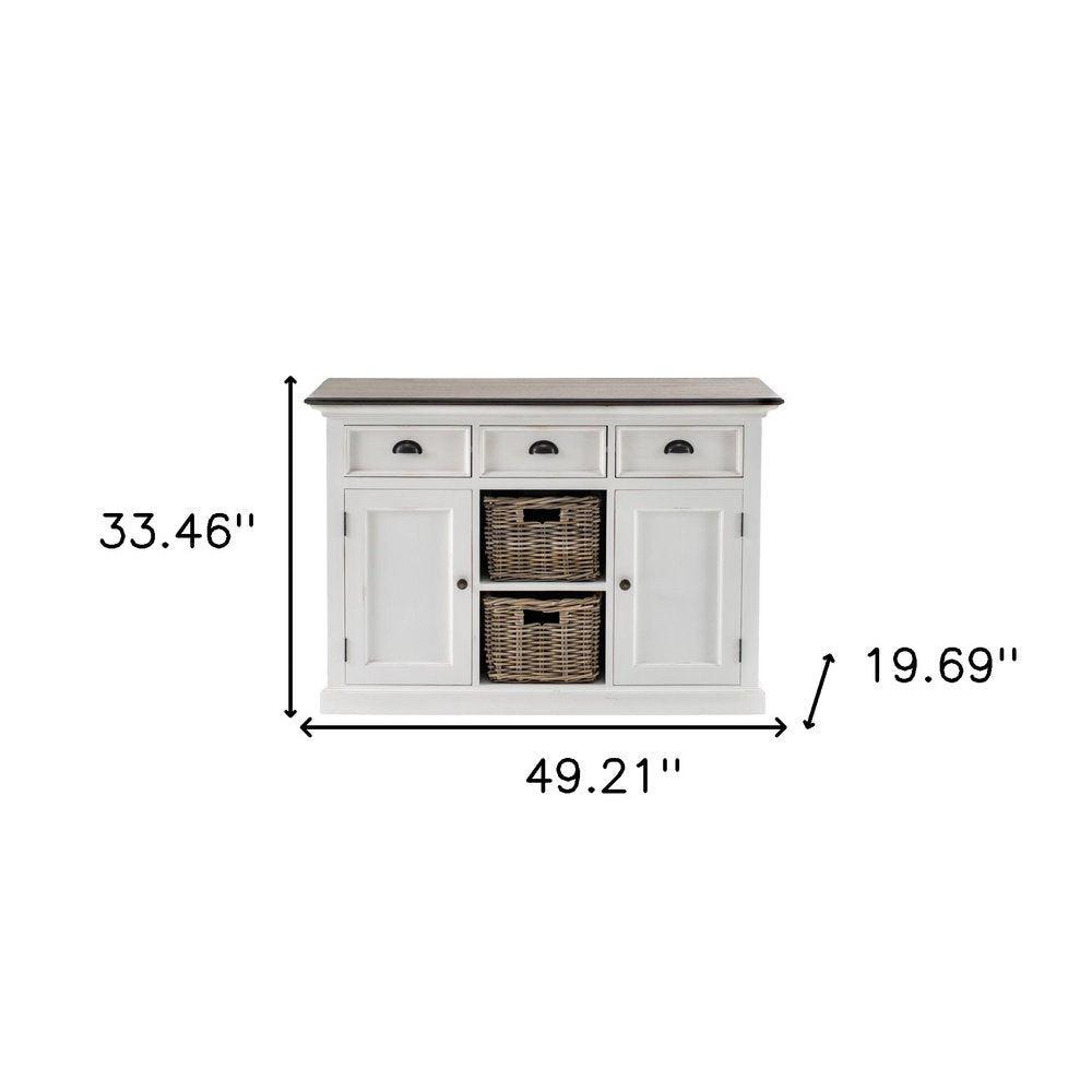 Modern Farmhouse Brown And White Large Accent Cabinet on a white background