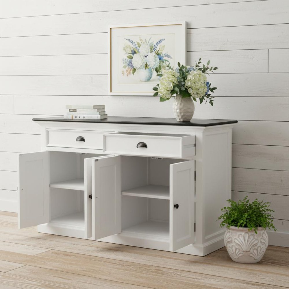 Modern Farmhouse Black And White Buffet Server in a home interior
