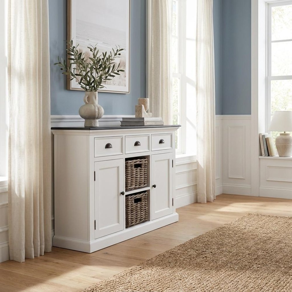 Modern Farmhouse Black And White Large Accent Cabinet close-up detail