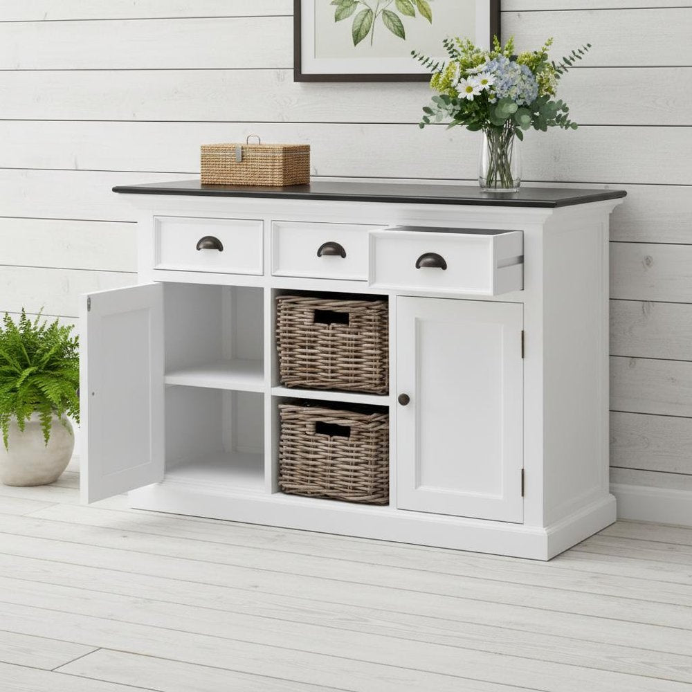 Modern Farmhouse Black And White Large Accent Cabinet on a white background