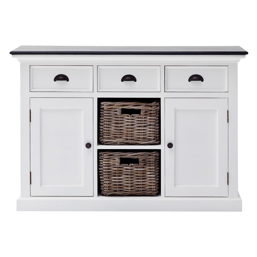 Modern Farmhouse Black And White Large Accent Cabinet on a white background