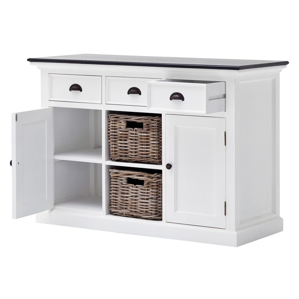 Modern Farmhouse Black And White Large Accent Cabinet on a white background