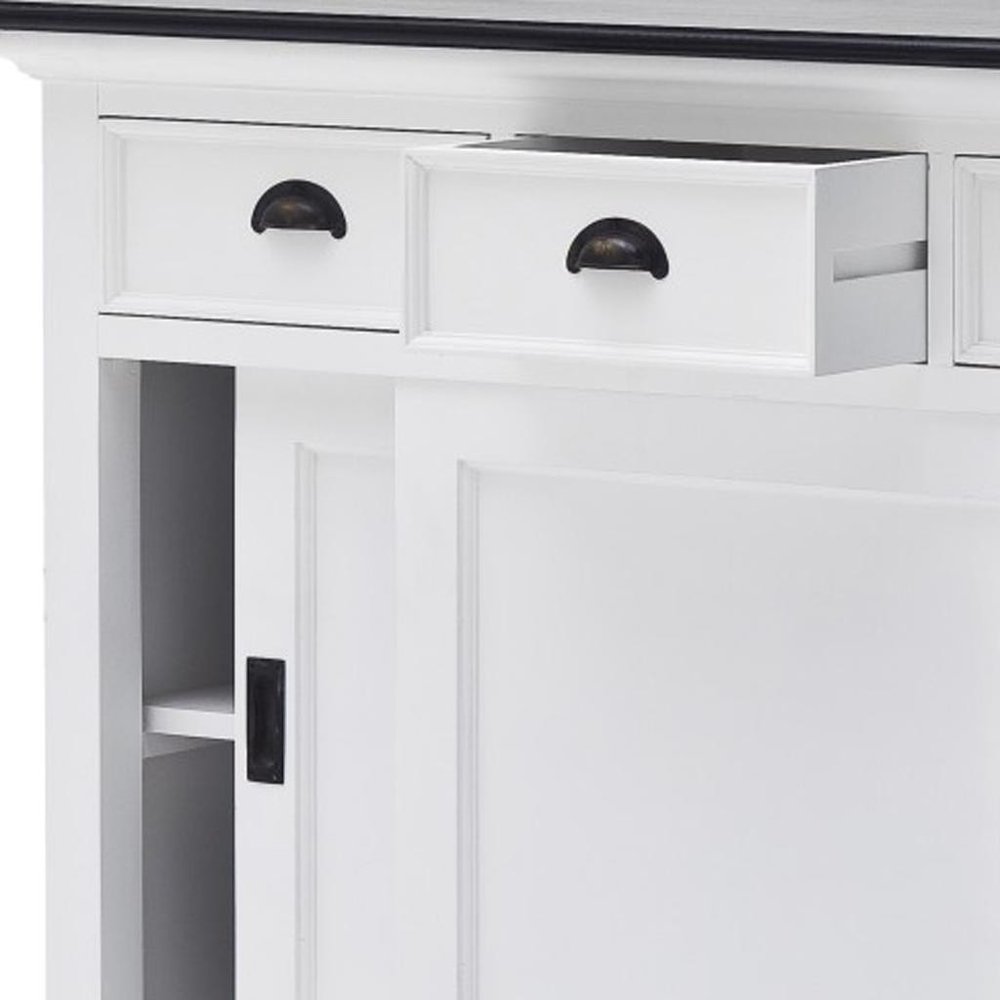 Modern Farmhouse Black And White Buffet Server With Sliding Doors close-up detail