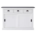 Modern Farmhouse Black And White Buffet Server With Sliding Doors on a white background