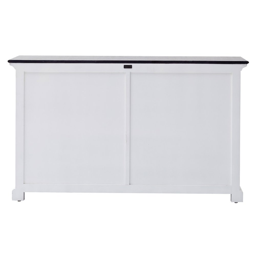 Modern Farmhouse Black And White Buffet Server With Sliding Doors on a white background