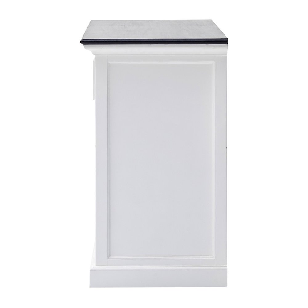 Modern Farmhouse Black And White Buffet Server With Sliding Doors on a white background