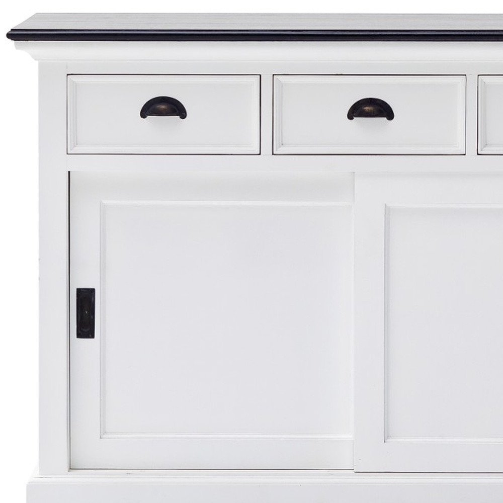 Modern Farmhouse Black And White Buffet Server With Sliding Doors close-up detail