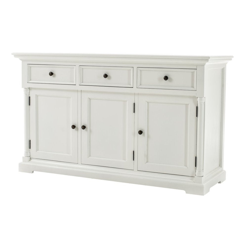 Modern Farm White Three Door Buffet Server on a white background