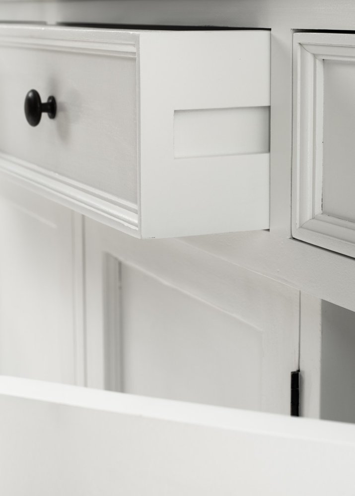 Modern Farm White Three Door Buffet Server on a white background