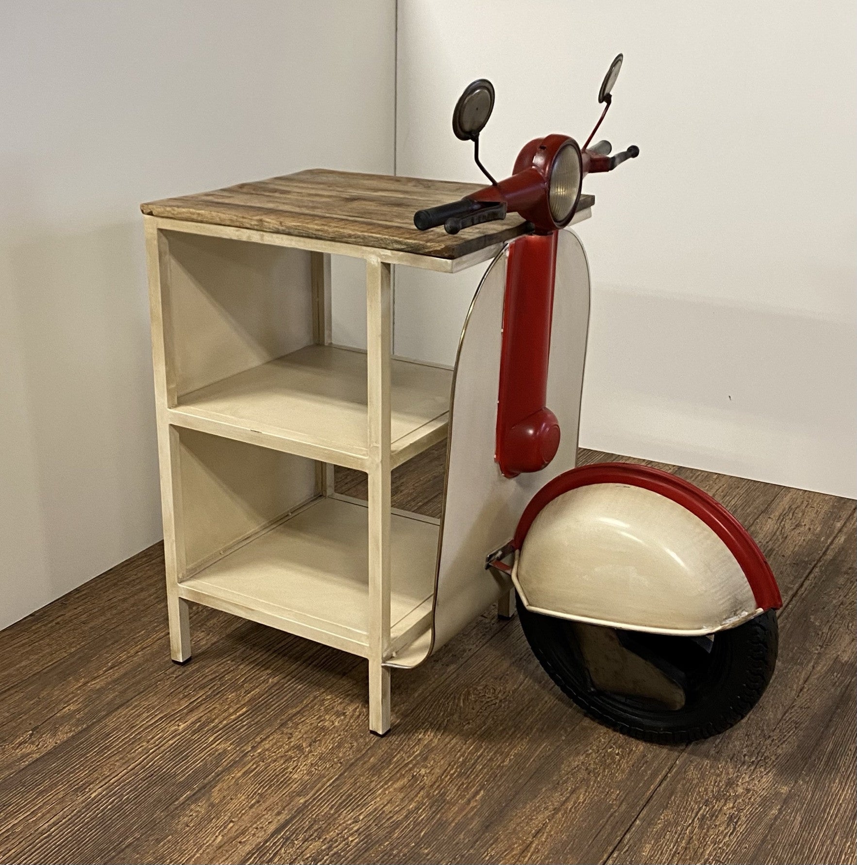 Rustic Red And Vanilla Scooter Cabinet in a home interior