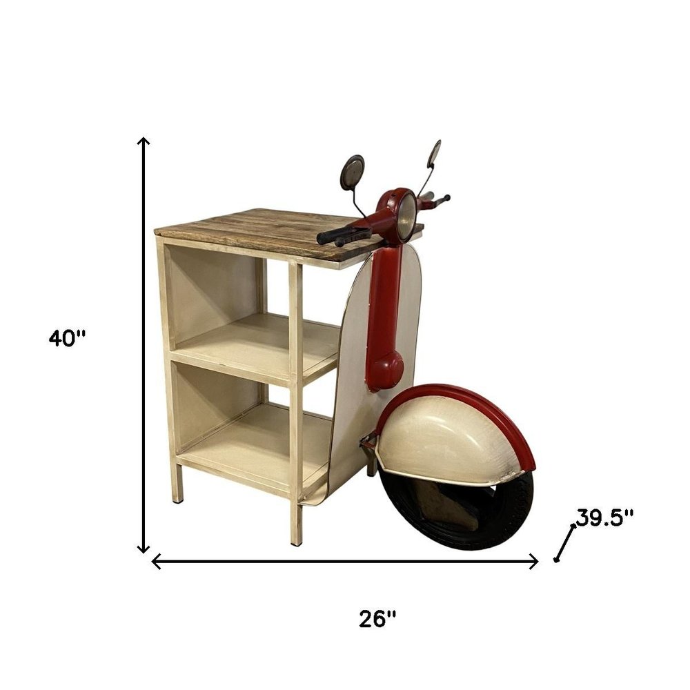 Rustic Red And Vanilla Scooter Cabinet on a white background