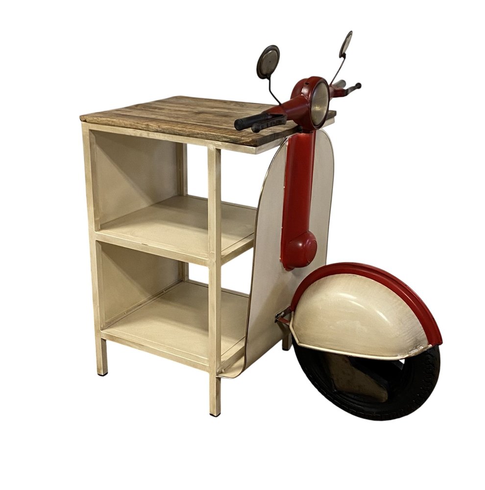 Rustic Red And Vanilla Scooter Cabinet on a white background