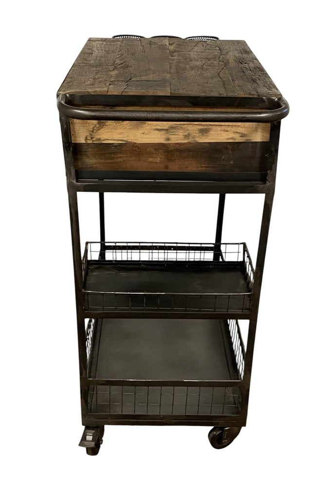 Rolling Rustic Black And Natural Bar Cart on a white background