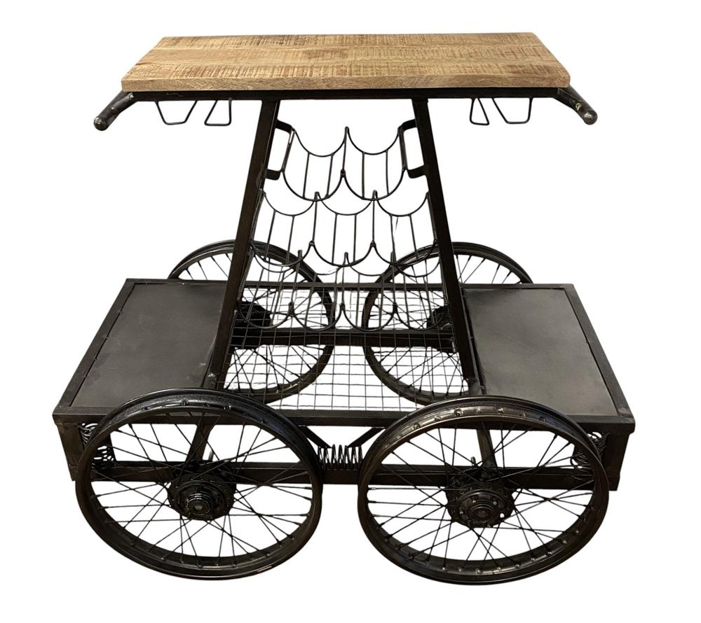 Rustic Black Rail Car Bar Cart on a white background