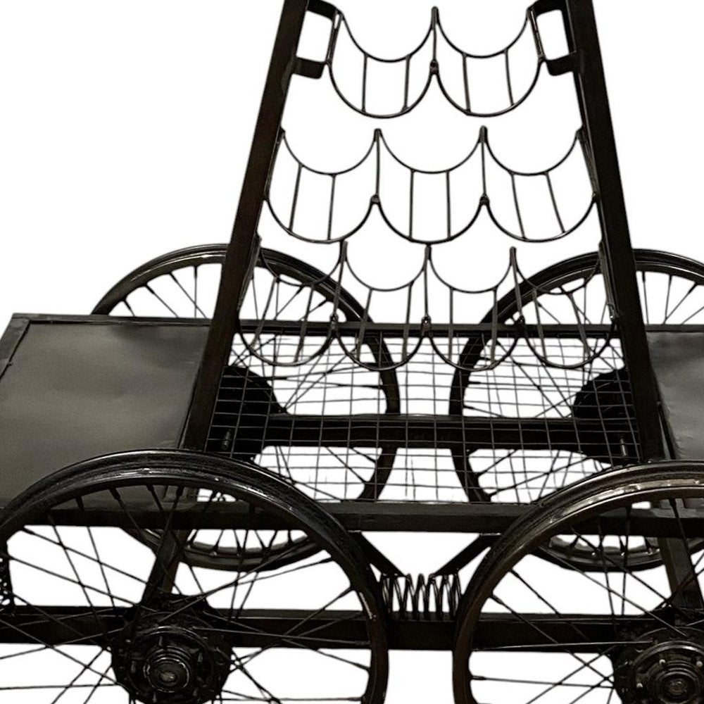 Rustic Black Rail Car Bar Cart on a white background