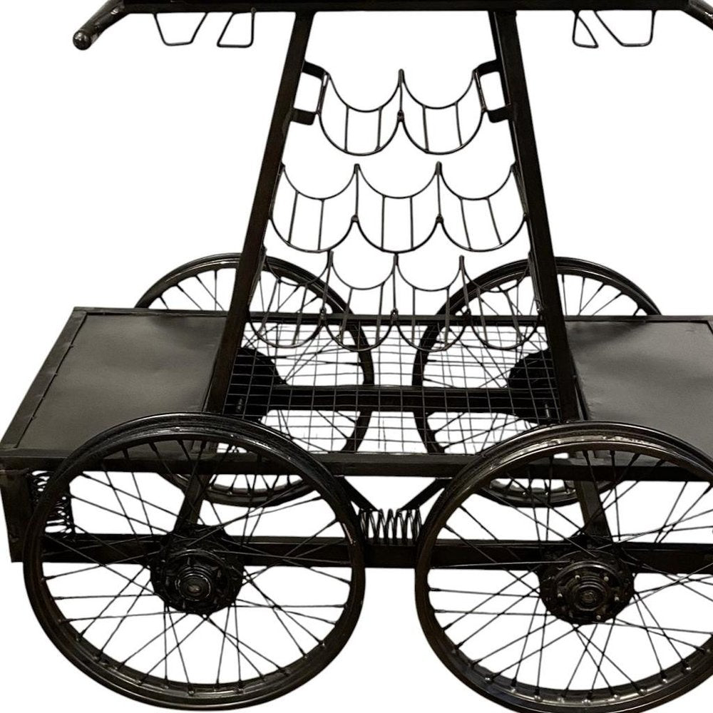 Rustic Black Rail Car Bar Cart on a white background