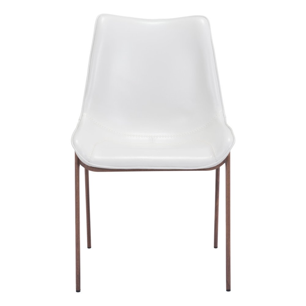 Set of Two White and Brown Upholstered Faux Leather Dining Side Chairs