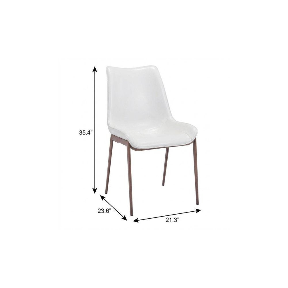 Set of Two White and Brown Upholstered Faux Leather Dining Side Chairs
