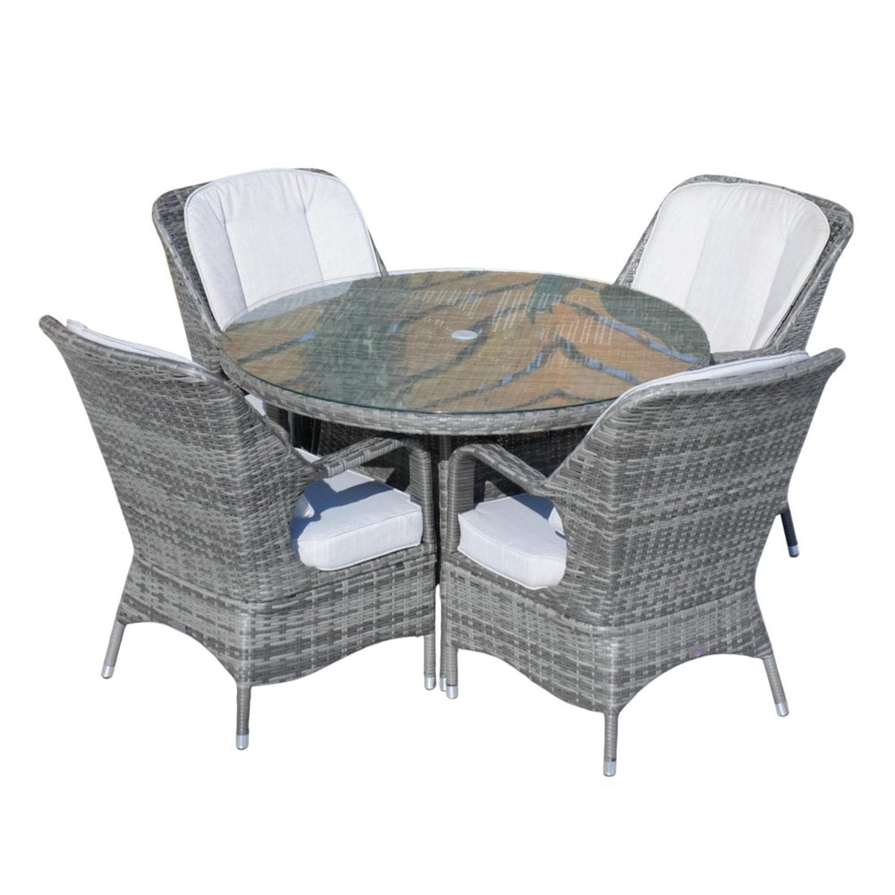 Five Piece Gray Round Glass Dining Set on a white background