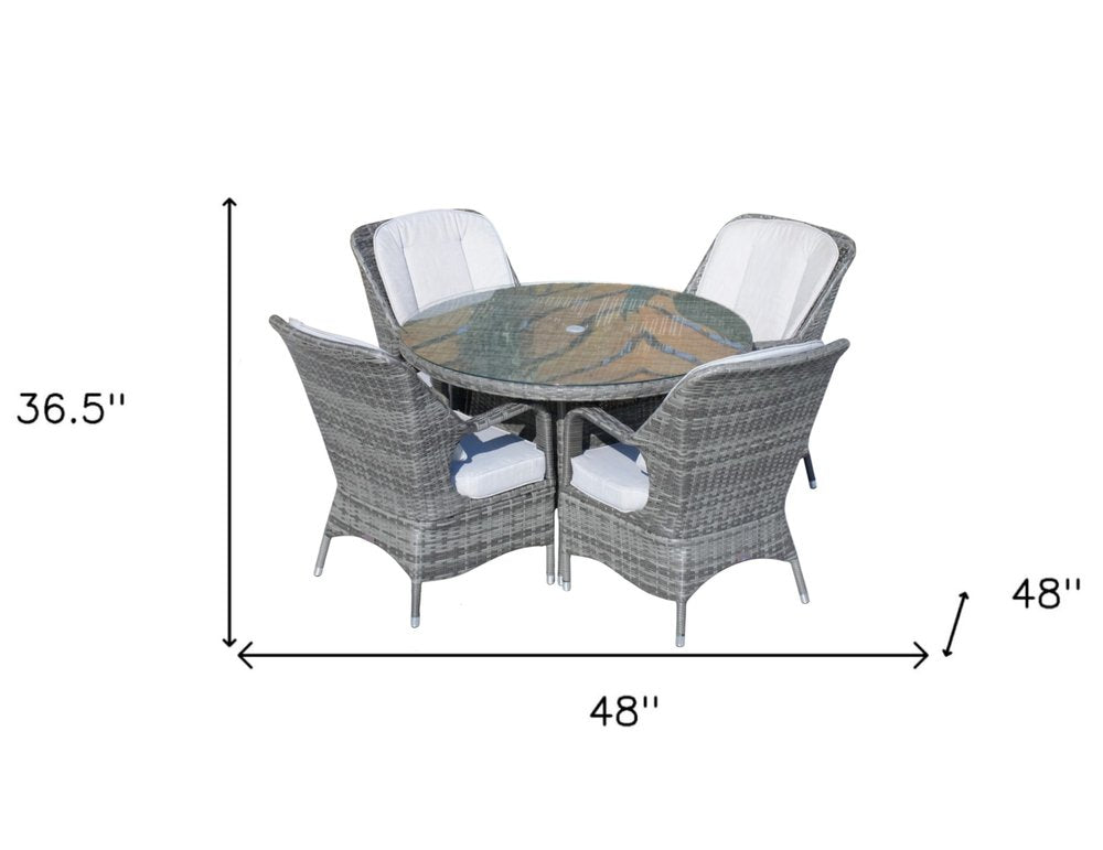Five Piece Gray Round Glass Dining Set on a white background