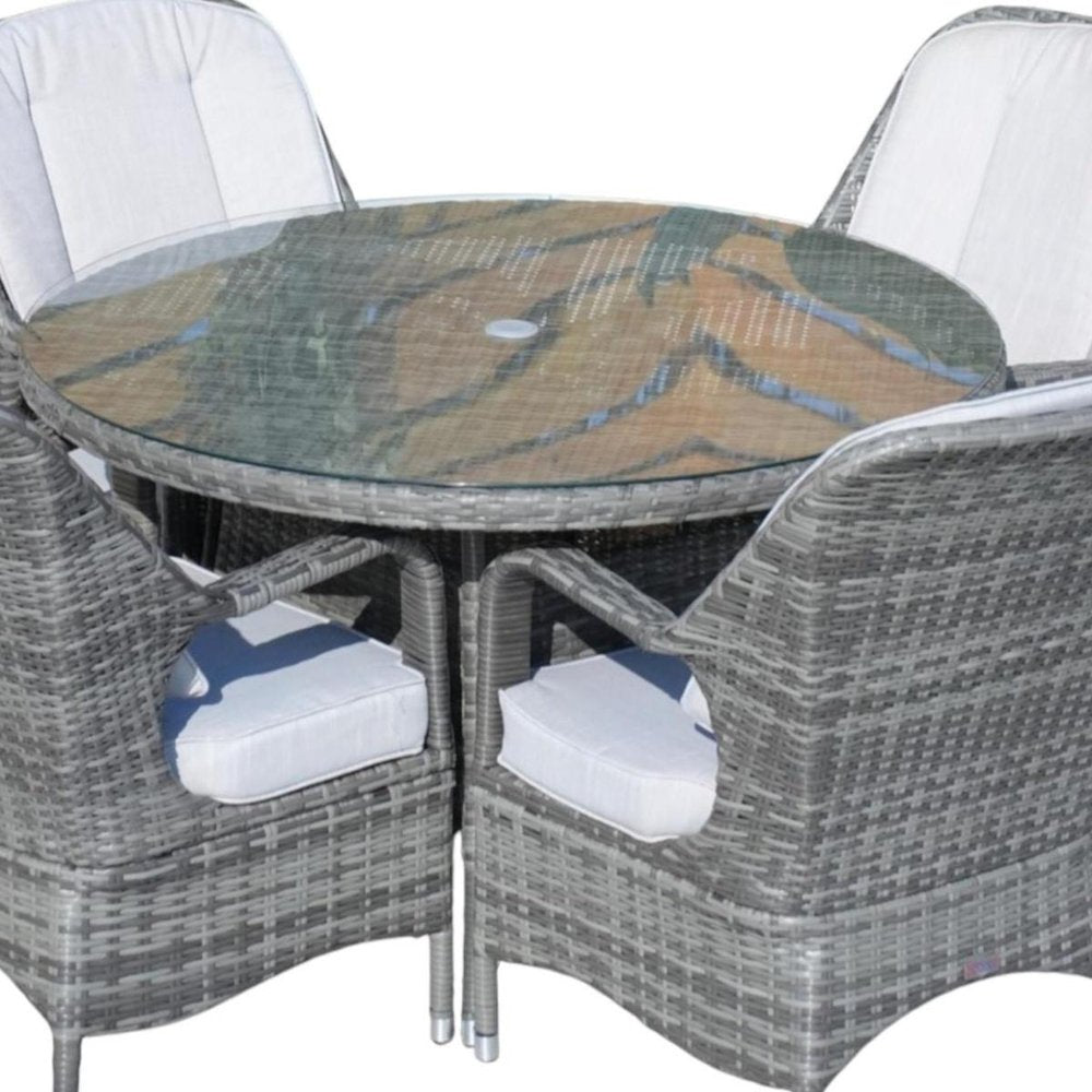 Five Piece Gray Round Glass Dining Set on a white background
