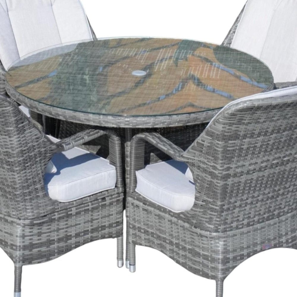 Five Piece Gray Round Glass Dining Set on a white background
