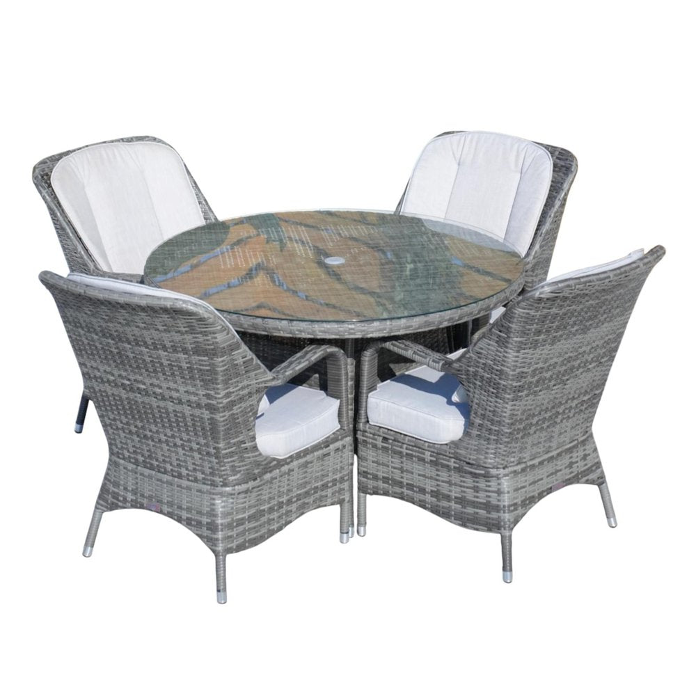 Five Piece Gray Round Glass Dining Set on a white background