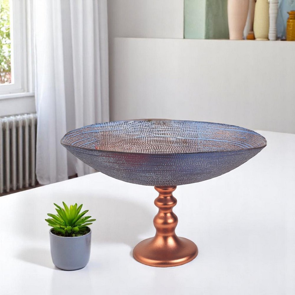 Handcrafted European Glass Centerpiece Footed Bowl on a white background