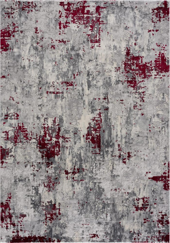 9' X 13' Red and Gray Modern Abstract Area Rug