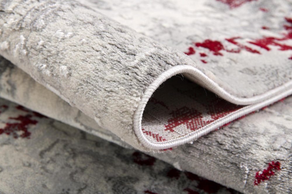 9' X 13' Red and Gray Modern Abstract Area Rug